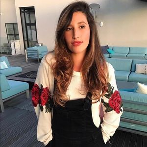 3-D Rose Sleeved Oversized Waffle Tee